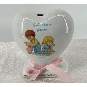 Heart-Shaped Ceramic Bank "Gods Love Is Forever" Precious Moments 1986 With Deco